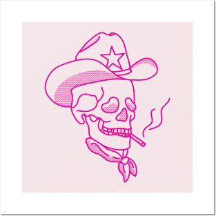 Hot Pink Western Cowboy Hat Skull Smoking Posters and Art